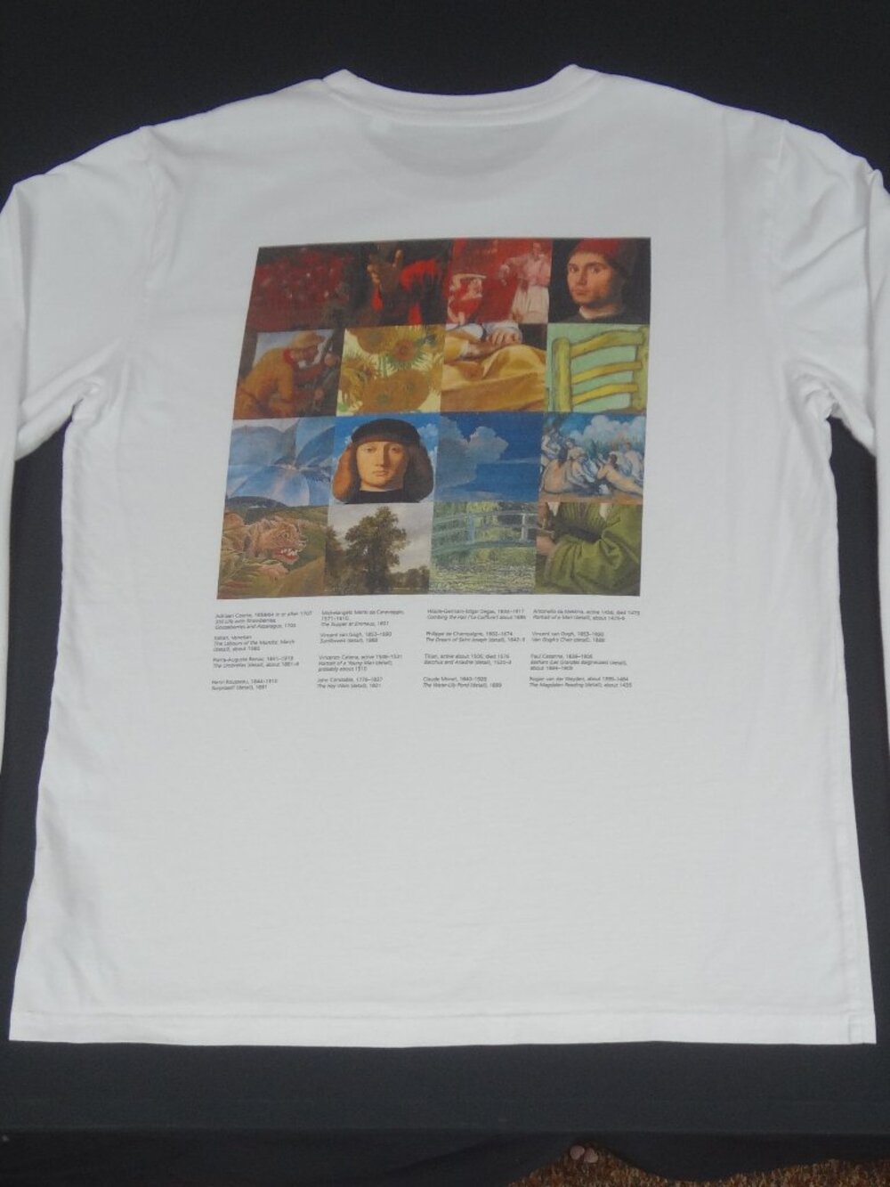 NATIONAL GALLERY LONDON PAINTING WHITE LONG SLEEVE LARGE SHIRT L991 *HOLE C PICS